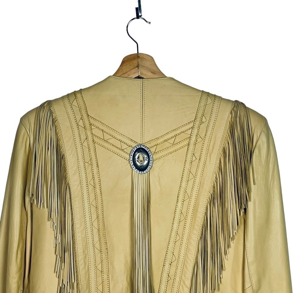 VINTAGE CONTINENTAL LEATHER SOUTHWEST BOLERO FRINGE CONCHO LAMB JACKET SKIRT SET - Picture 10 of 16